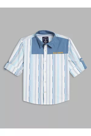 Blue Giraffe Boys Blue & White Stripes Striped Casual Shirt
