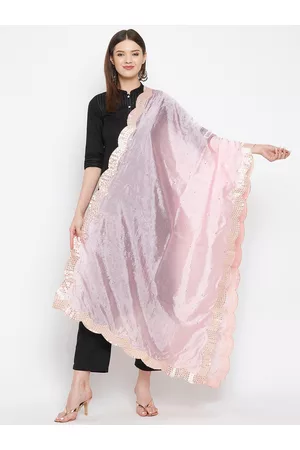 Clora Creation Pink Beads and Stones Embroidered Dupatta