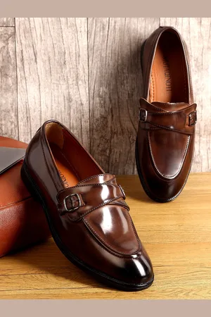MUTAQINOTI Men Brown Patent Leather Loafers