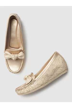 Marc Loire Women Gold Embellished Wedge Loafers With Bows