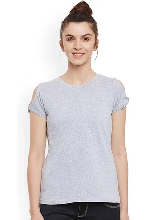 Miss Chase Women Grey Solid Pure Cotton Top