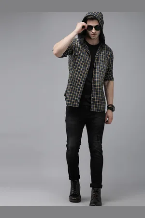 Roadster Men Black & White Checked Pure Cotton Casual Sustainable Shirt