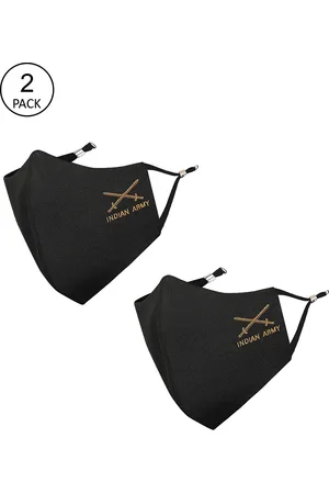Masq Men Olive Green Pack of 2 Embroidered 4-Ply Cloth Mask
