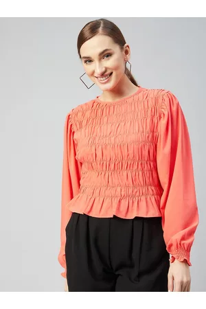 Rare Fashion Women Coral Smoked Top