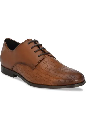 Delize Men Tan-Brown Textured Formal Derbys