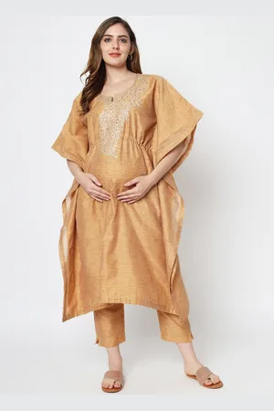 Aujjessa Women Beige Ethnic Motifs Embroidered Chanderi Silk Kurta with Trousers