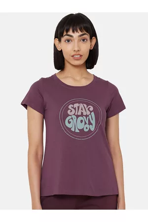 Soie Women Purple & Blue Printed Lounge T-shirt