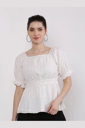 RAASSIO Off White Schiffli Blouson Top