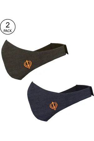 Masq Men Pack Of 2 Blue & Grey Solid 4-Ply Pure Cotton Protective Outdoor Masks