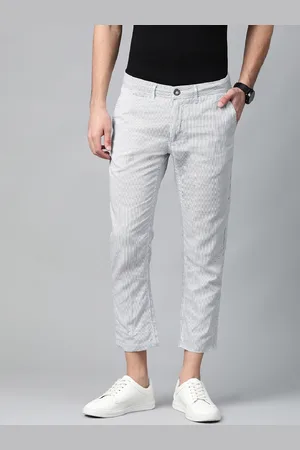 Being Human Men White & Black Striped Cropped Regular Trousers