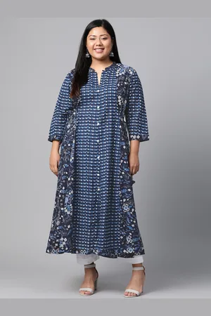 Divena World Women Navy Blue & White Printed A-Line Layered Kurta
