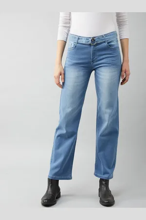 DOLCE CRUDO Women Blue Straight Fit Light Fade Stretchable Jeans