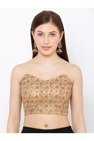 SALWAR STUDIO Women Gold-Coloured Embroidered Readymade Saree Blouse