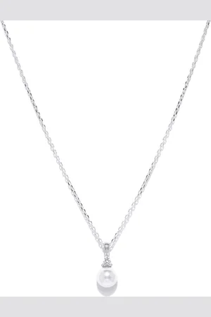 CLARA Women White 92.5 Sterling Silver Rhodium-Plated CZ & Pearl Pendant With Chain
