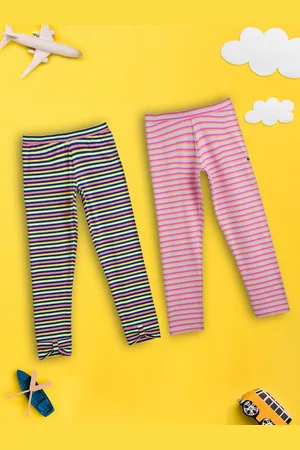 XY Life Girls Pink Pack of 2 Pink & Blue Astro Supercombed Cotton Leggings