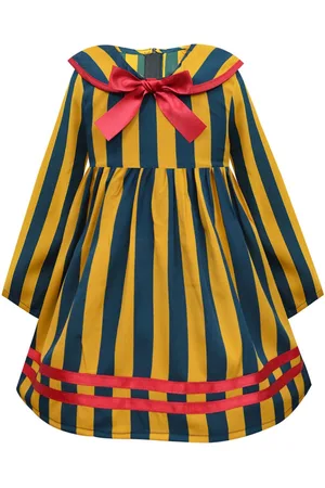 A.T.U.N. A T U N Mustard Yellow & Blue Striped Dress