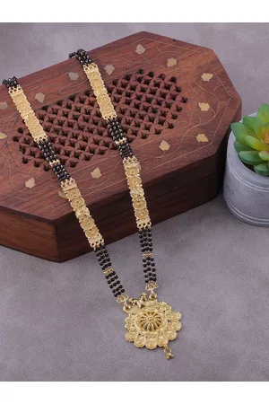 Brandsoon Women Gold-Plated & Black Beaded Mangalsutra