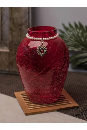 Homesake Red Crackled Flower Pot with Brooch