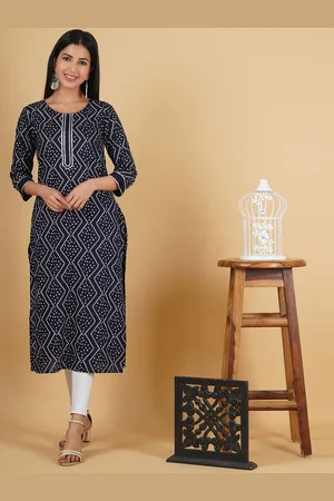 God Bless Women Blue Geometric Printed Thread Work Kurta