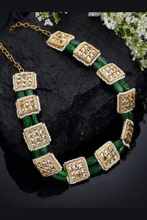 DUGRISTYLE Women White Sterling Silver Gold-Plated Handcrafted Necklace