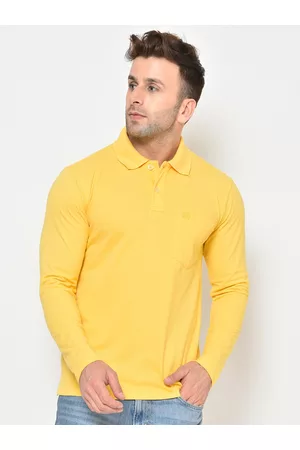 CHKOKKO Men Yellow Polo Collar Regular Fit Training or Gym T-shirt