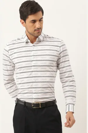SOJANYA Men White & Black Horizontal Stripes Pure Cotton Classic Formal Shirt