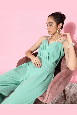 ATHENA Women Green Solid Noughties Spaghetti Jumpsuit