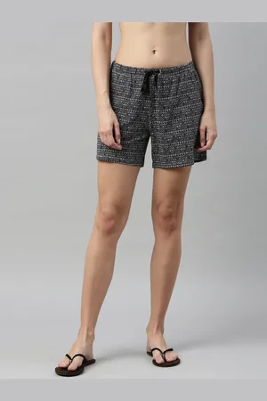 ENAMORA Women Black Printed Cotton Loose Fit Sports Shorts