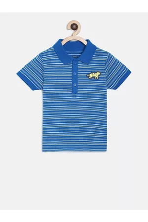 MINI KLUB Boys Blue Striped Polo Collar T-shirt