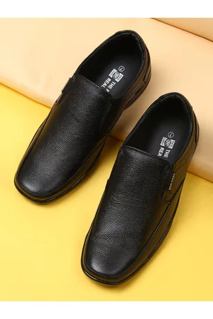 Red Chief Men Black Genuine Leather Slip-Ons