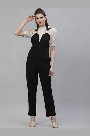 ATHENA Women Black & Off-White Solid Basic Jumpsuit