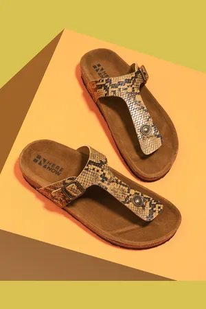 HERE&NOW Women Brown Printed T-Strap Flats