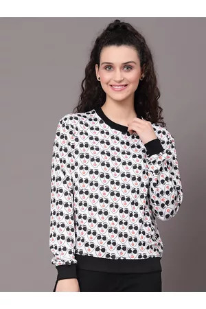 KASSUALLY Women White Printed Sweatshirt