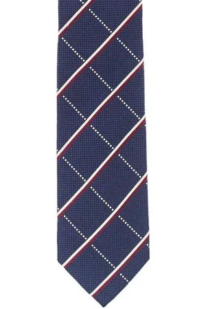 The Tie Hub Men Navy Blue & Maroon Checked Skinny Tie