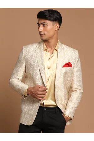 Vastramay Men Gold-Colored Self Design Blazer