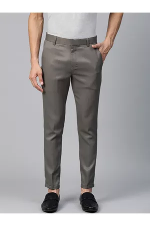DENNISON Men Charcoal Grey Smart Tapered Fit Self Design Regular Trousers