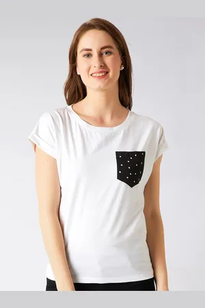 Miss Chase Women White & Black Printed Round Neck T-shirt