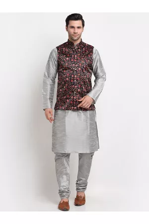 Kraft Men Kurta with Churidar & Printed Nehru Jacket