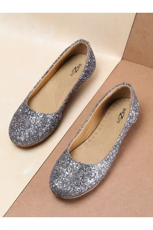 SHEZONE Women Grey Embellished Leather Party Ballerinas