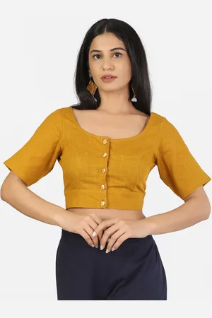 Llajja Women Mustard cotton Saree Blouse