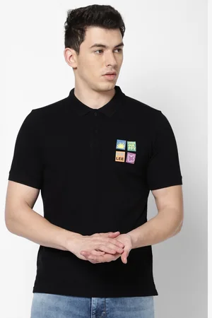 Lee Men Black Mandarin Collar Slim Fit Cotton T-shirt
