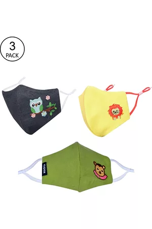 Masq Kids Pack Of 3 Embroidered 4-Ply Pure Cotton Adjustable Cloth Masks