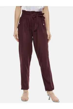 Campus Women Burgundy Flared Solid Peg Trousers