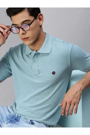 ONN Men Blue Solid Polo Collar T-shirt