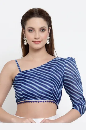 NEUDIS Women Blue & White Striped Crop Top