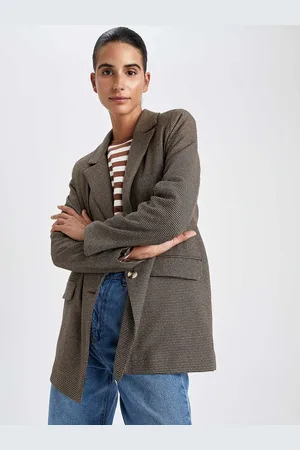 DeFacto Women Brown Checked Single-Breasted Blazer