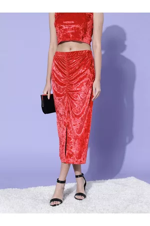 marie claire Women Gorgeous Red Solid Velvet Skirt
