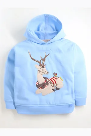 Cherry Crumble Boys Blue Printed Hooded Pullover Sweatshirt