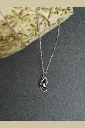 CLARA 92.5 Sterling Silver-Toned Rhodium-Plated Blue & White CZ-Studded Pendant With Chain