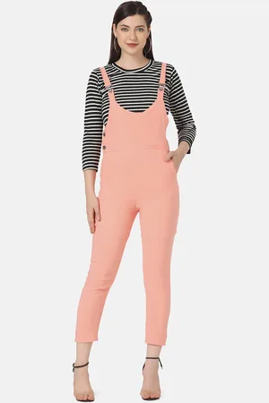 BuyNewTrend Women Peach-Coloured Skinny Fit Dungarees
